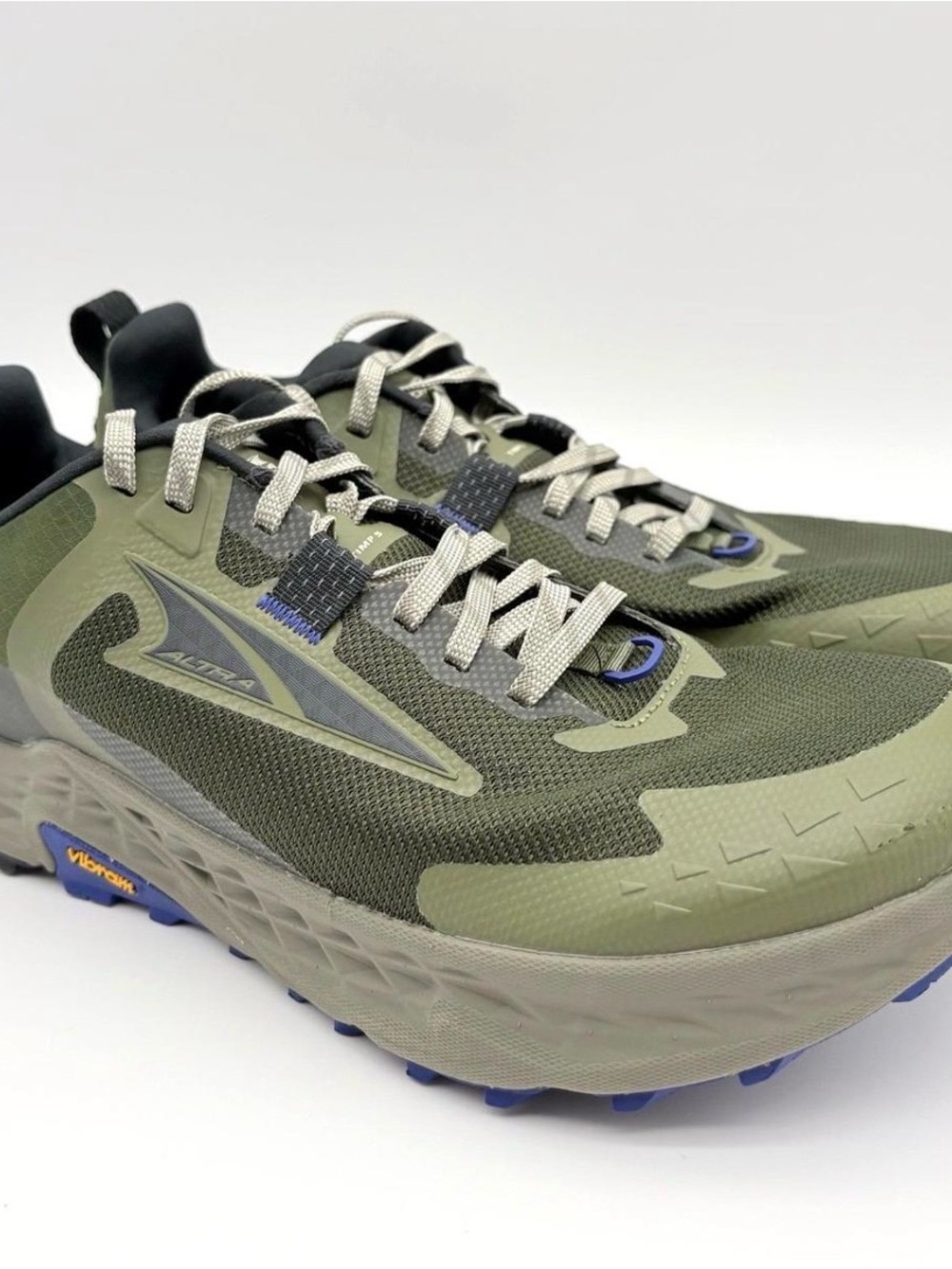 Altra Men's Olive Green and Black Trail Running Sneakers with Blue Accents